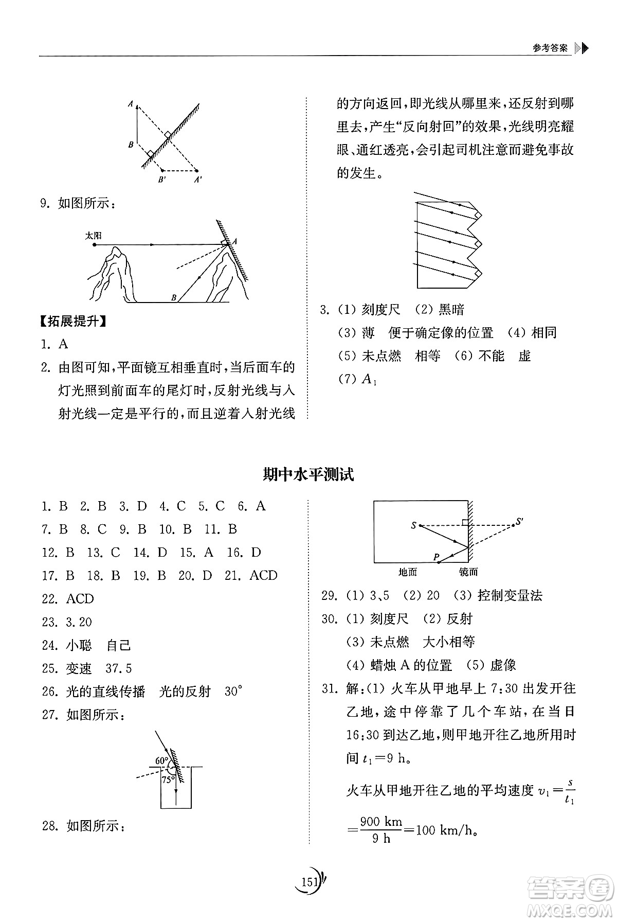 山東科學(xué)技術(shù)出版社2024秋初中同步練習(xí)冊八年級物理上冊教科版答案