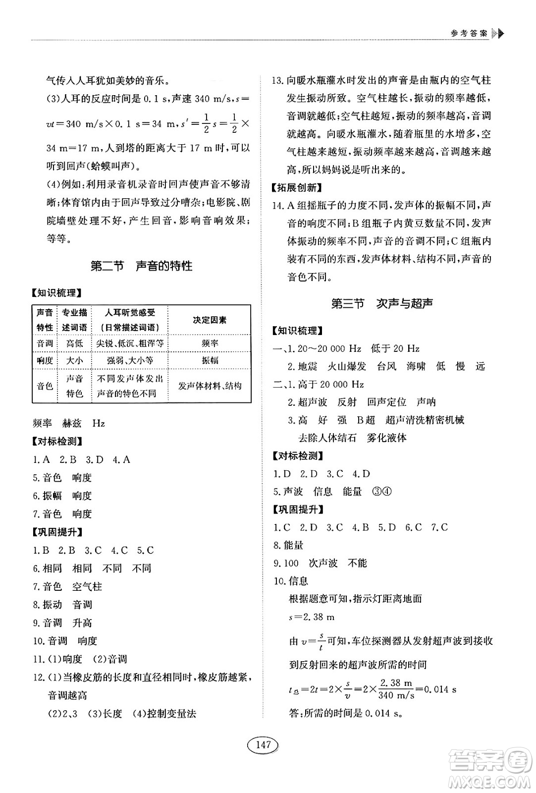 山東科學(xué)技術(shù)出版社2024秋初中同步練習(xí)冊(cè)八年級(jí)物理上冊(cè)魯科版答案