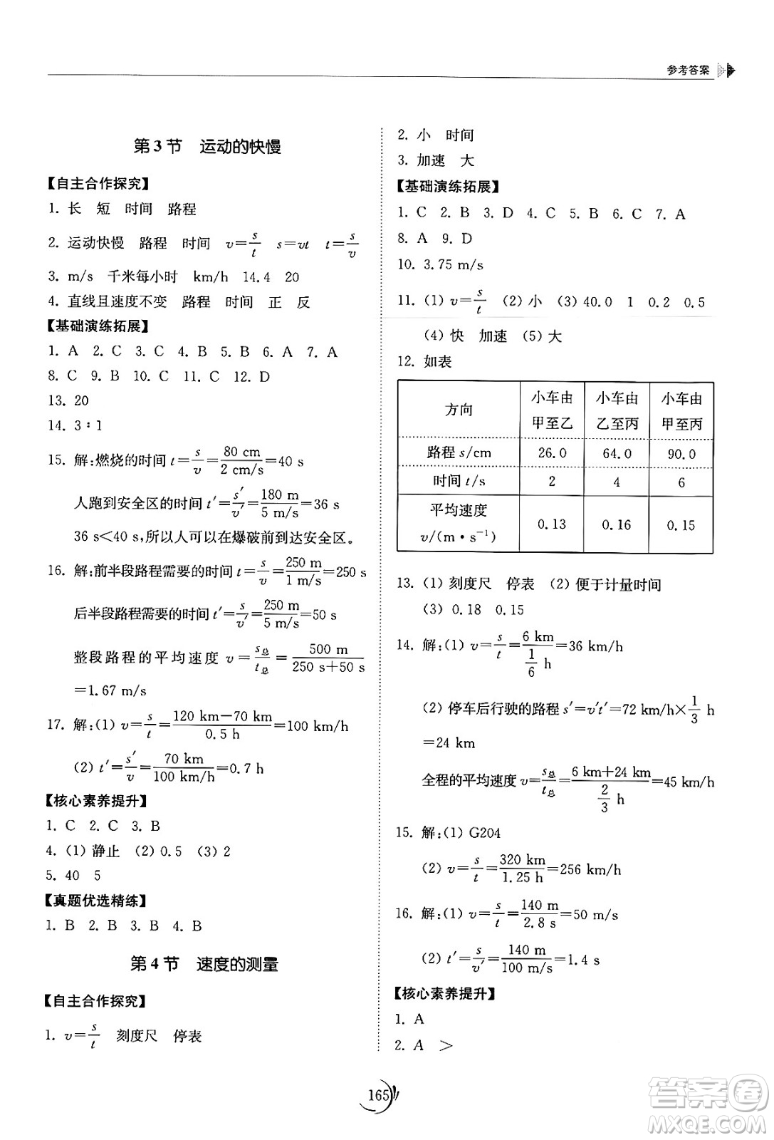 山東科學(xué)技術(shù)出版社2024秋初中同步練習(xí)冊(cè)八年級(jí)物理上冊(cè)人教版山東專版答案