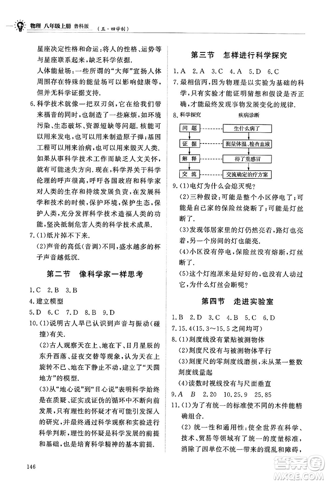 明天出版社2024秋初中同步練習(xí)冊(cè)八年級(jí)物理上冊(cè)魯科版五四制答案