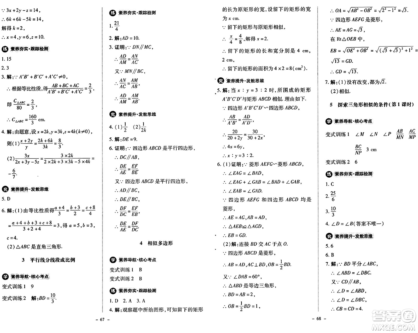 北京師范大學(xué)出版社2024秋初中同步練習(xí)冊(cè)九年級(jí)數(shù)學(xué)上冊(cè)北師大版答案