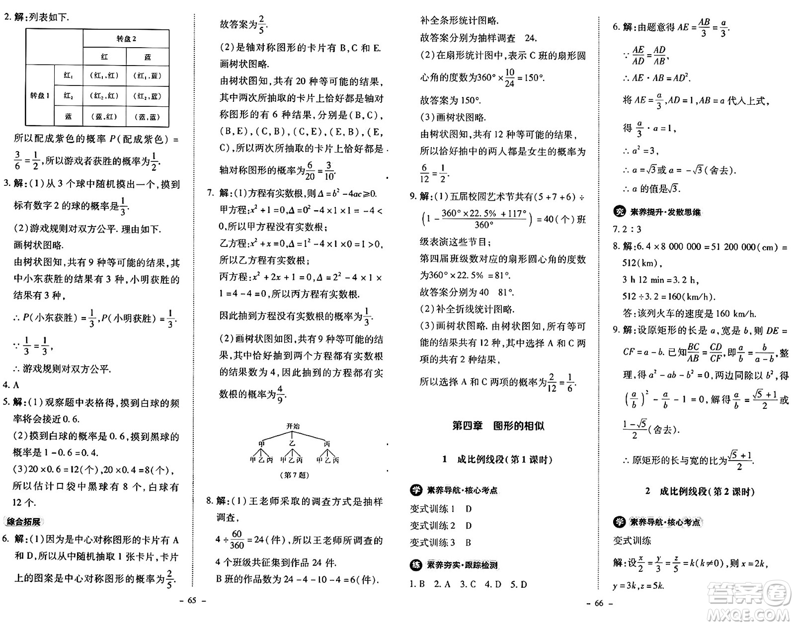 北京師范大學(xué)出版社2024秋初中同步練習(xí)冊(cè)九年級(jí)數(shù)學(xué)上冊(cè)北師大版答案