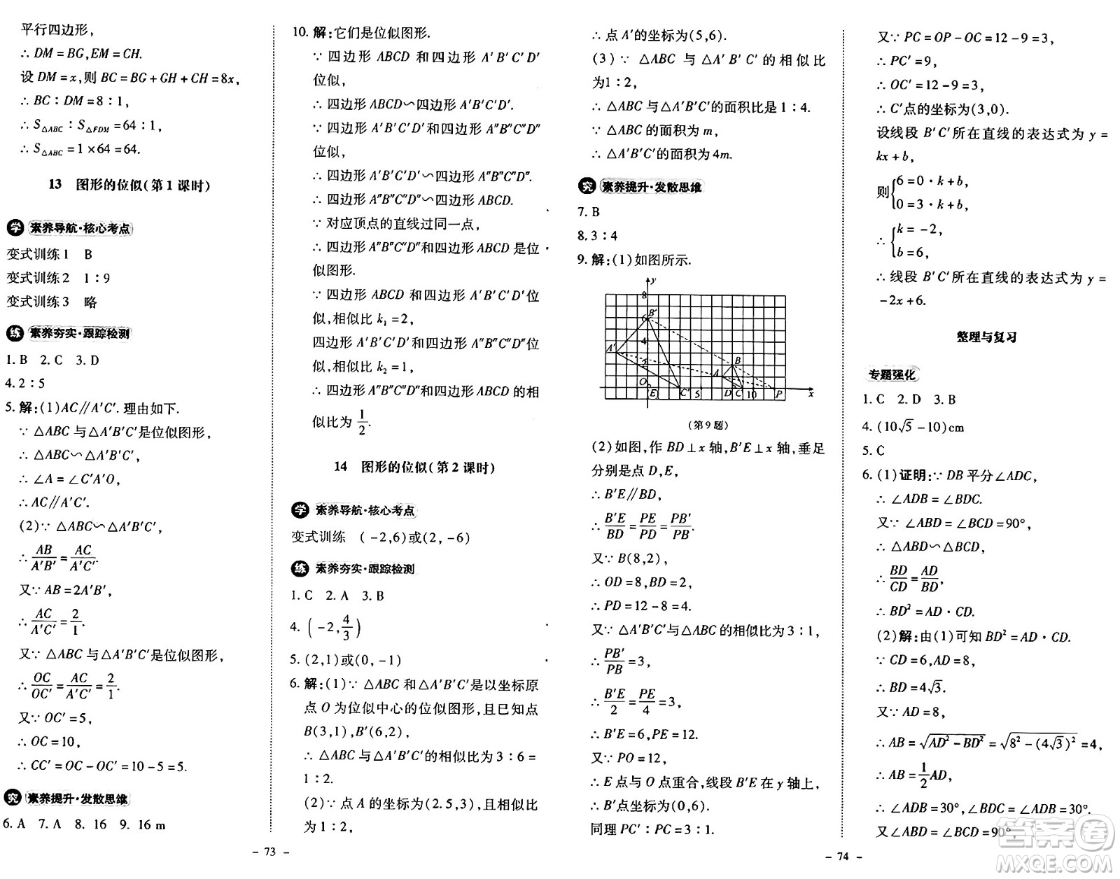 北京師范大學(xué)出版社2024秋初中同步練習(xí)冊(cè)九年級(jí)數(shù)學(xué)上冊(cè)北師大版答案