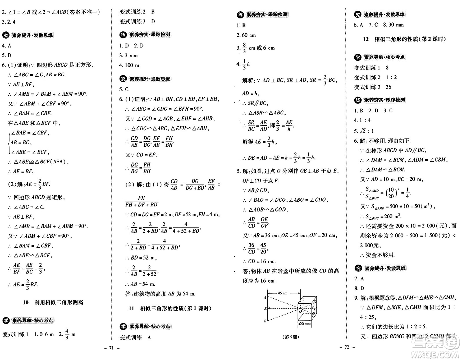 北京師范大學(xué)出版社2024秋初中同步練習(xí)冊(cè)九年級(jí)數(shù)學(xué)上冊(cè)北師大版答案