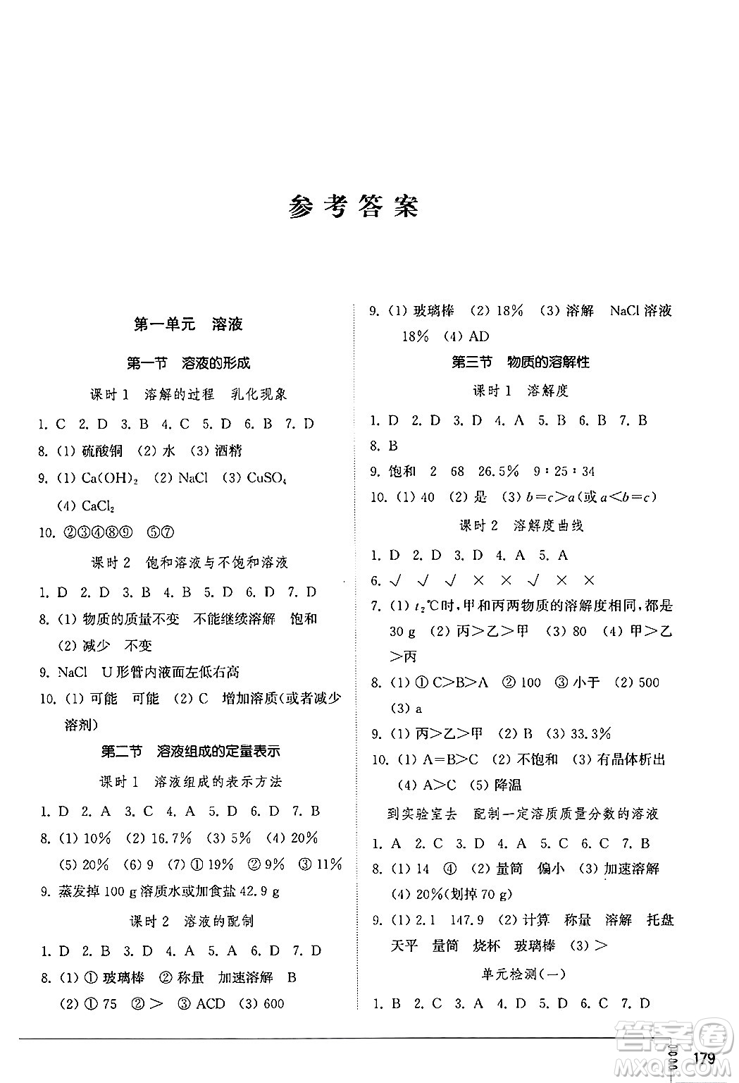 山東教育出版社2024秋初中同步練習(xí)冊九年級化學(xué)上冊魯教版五四制答案