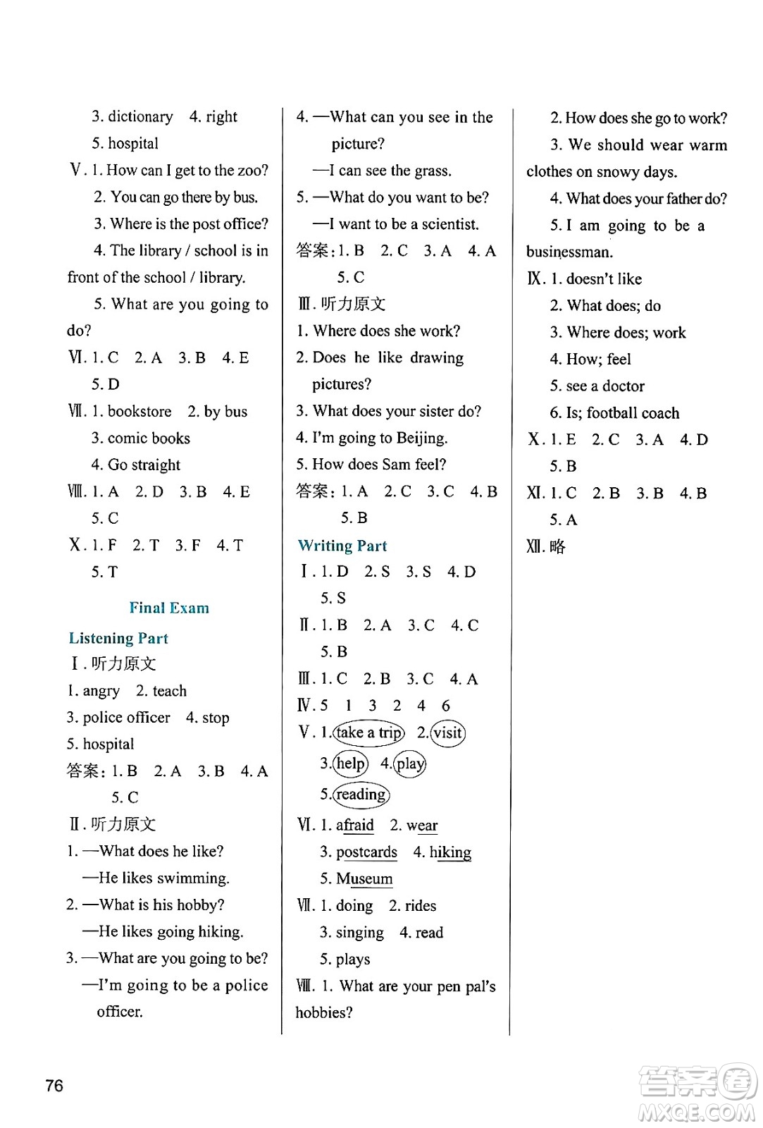 陜西人民教育出版社2024年秋學(xué)習(xí)與評價六年級英語上冊人教版答案