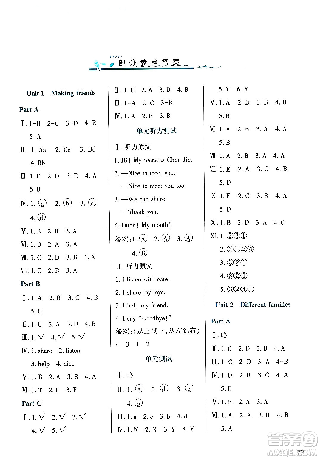 陜西人民教育出版社2024年秋學(xué)習(xí)與評價三年級英語上冊人教版答案