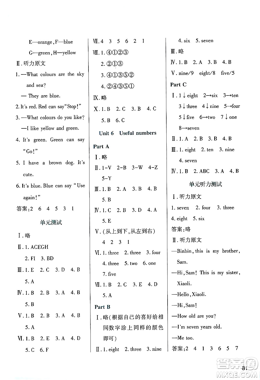 陜西人民教育出版社2024年秋學(xué)習(xí)與評價三年級英語上冊人教版答案