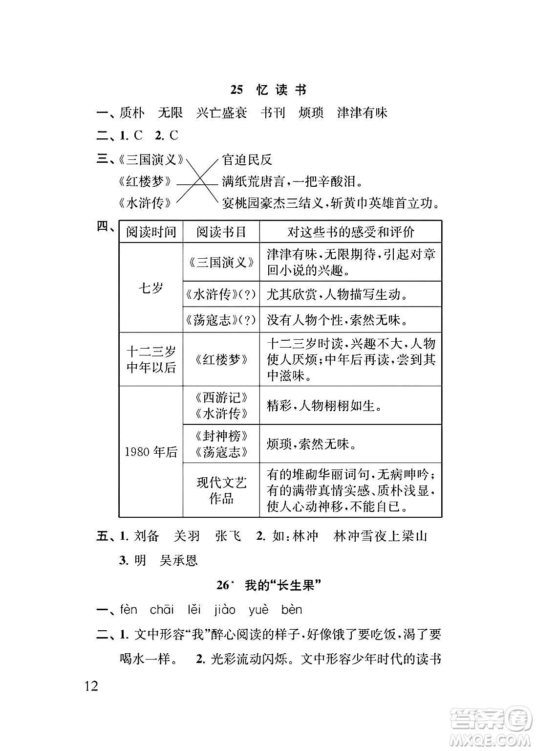 江蘇鳳凰教育出版社2024年秋小學語文補充習題五年級語文上冊人教版答案