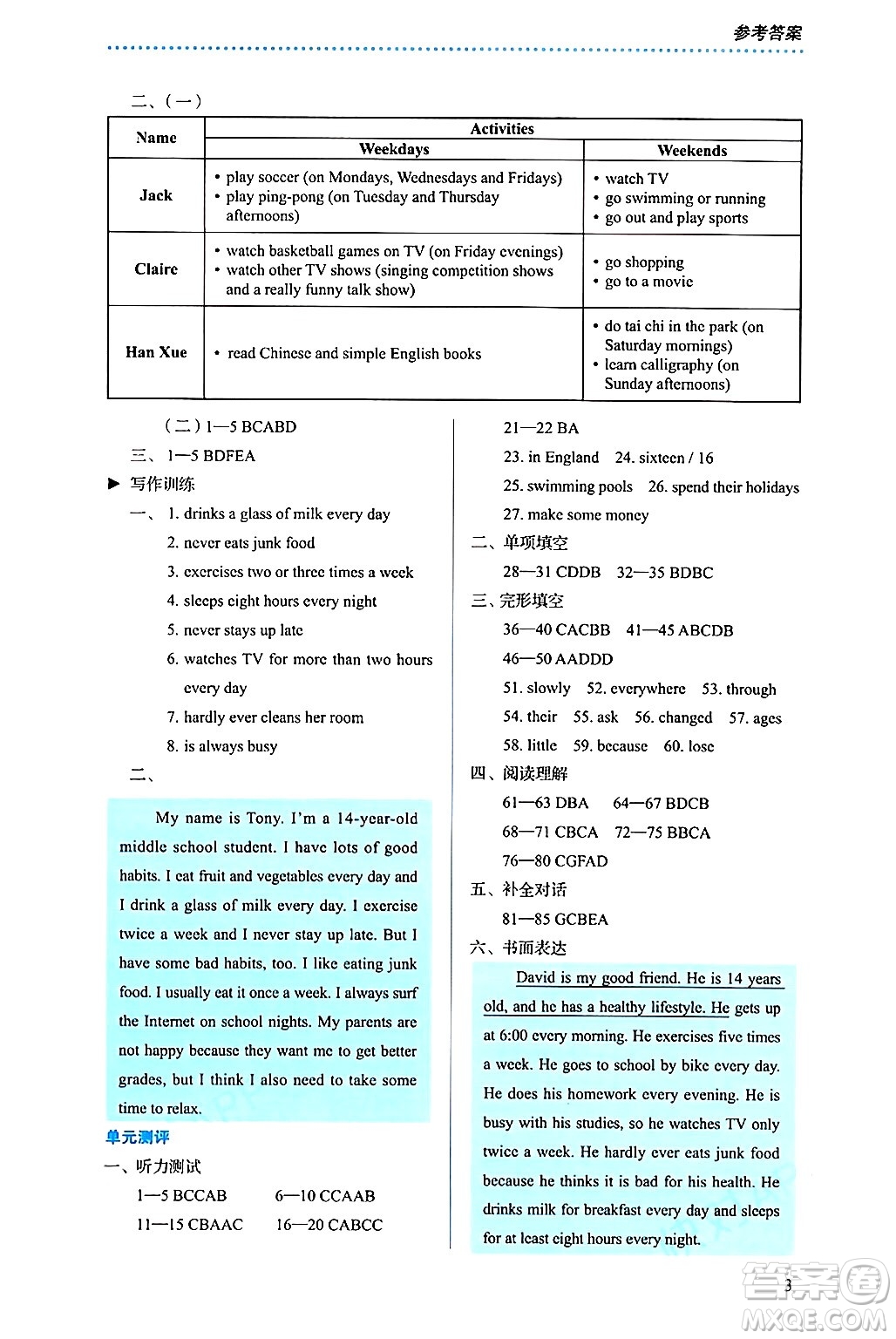 人民教育出版社2024年秋人教金學(xué)典同步練習(xí)冊同步解析與測評八年級英語上冊人教版答案