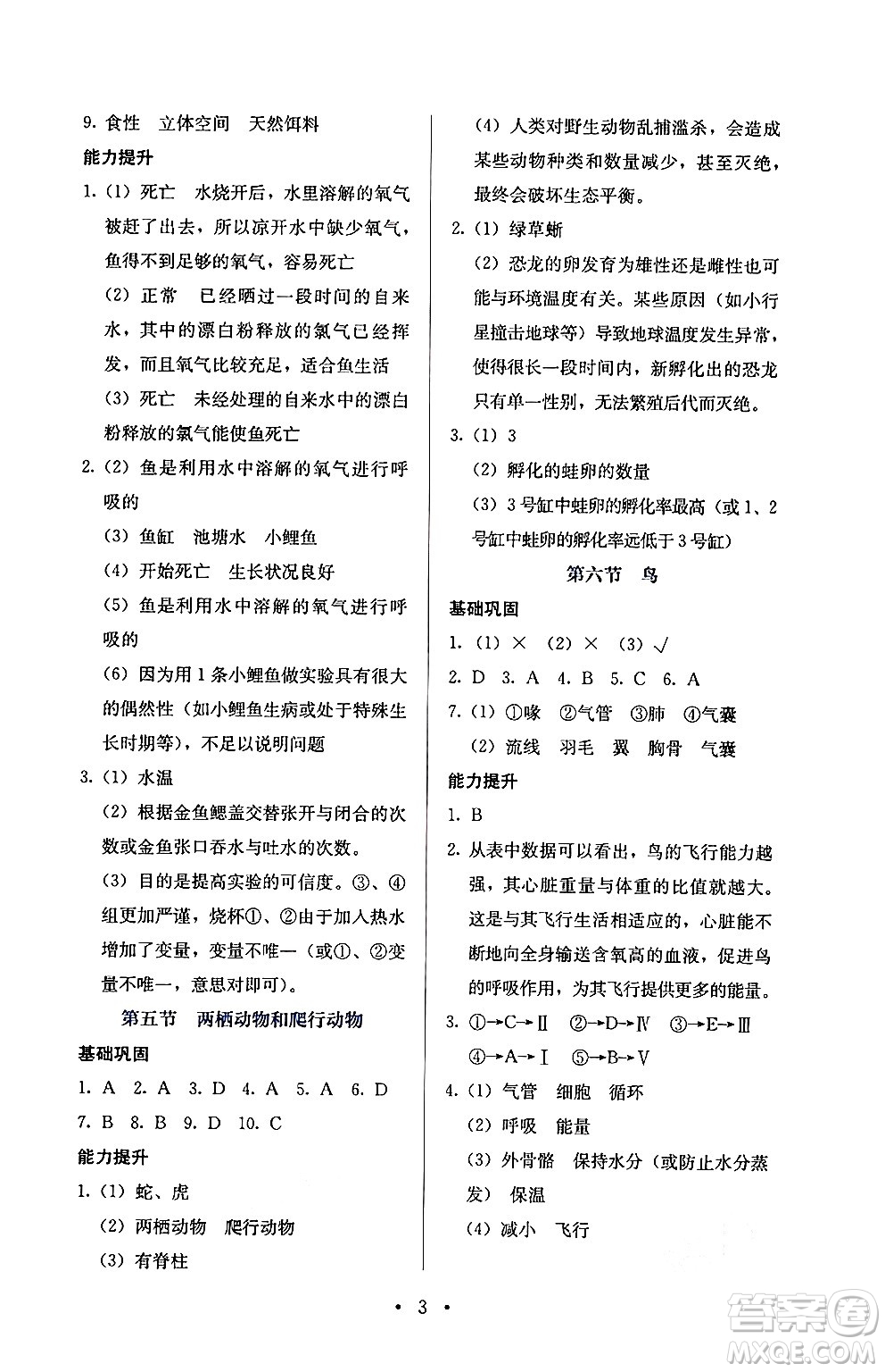 人民教育出版社2024年秋人教金學(xué)典同步練習(xí)冊(cè)同步解析與測(cè)評(píng)八年級(jí)生物上冊(cè)人教版答案