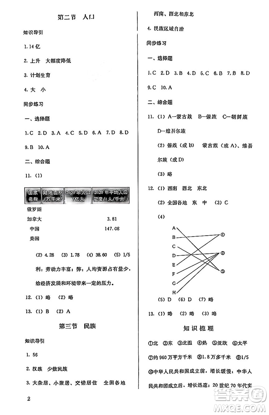 人民教育出版社2024年秋人教金學(xué)典同步練習(xí)冊同步解析與測評八年級地理上冊人教版答案