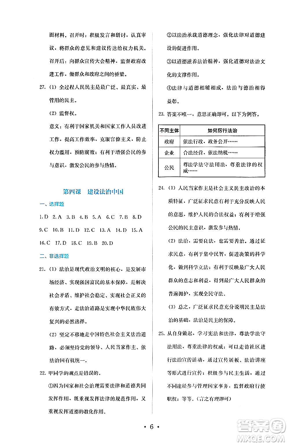 人民教育出版社2024年秋人教金學(xué)典同步練習冊同步解析與測評九年級道德與法治上冊人教版答案