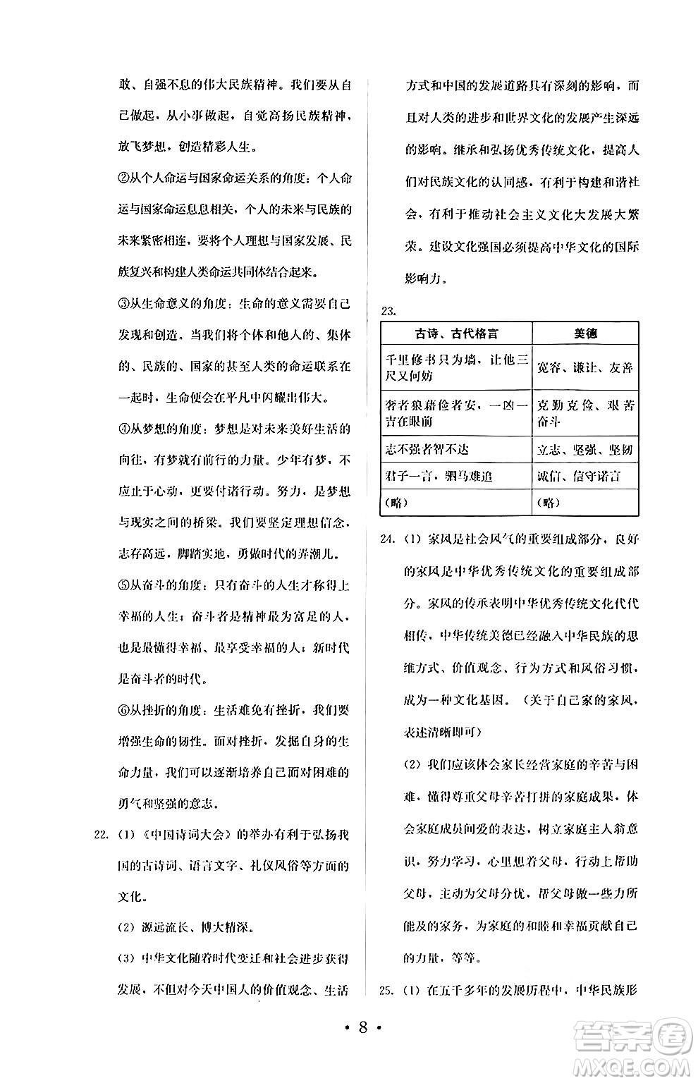 人民教育出版社2024年秋人教金學(xué)典同步練習冊同步解析與測評九年級道德與法治上冊人教版答案