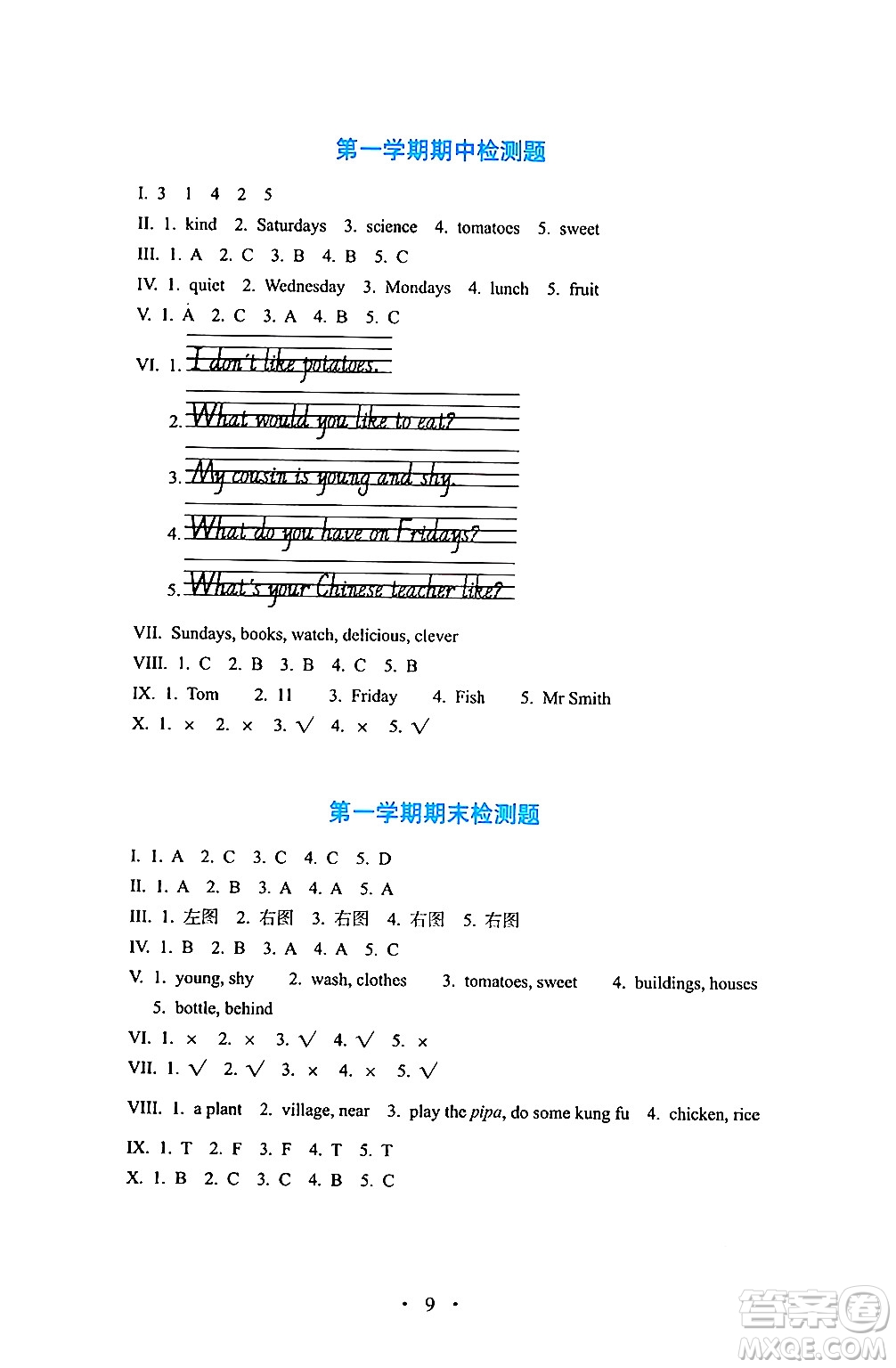 人民教育出版社2024年秋人教金學典同步練習冊同步解析與測評五年級英語上冊人教PEP版三起點答案