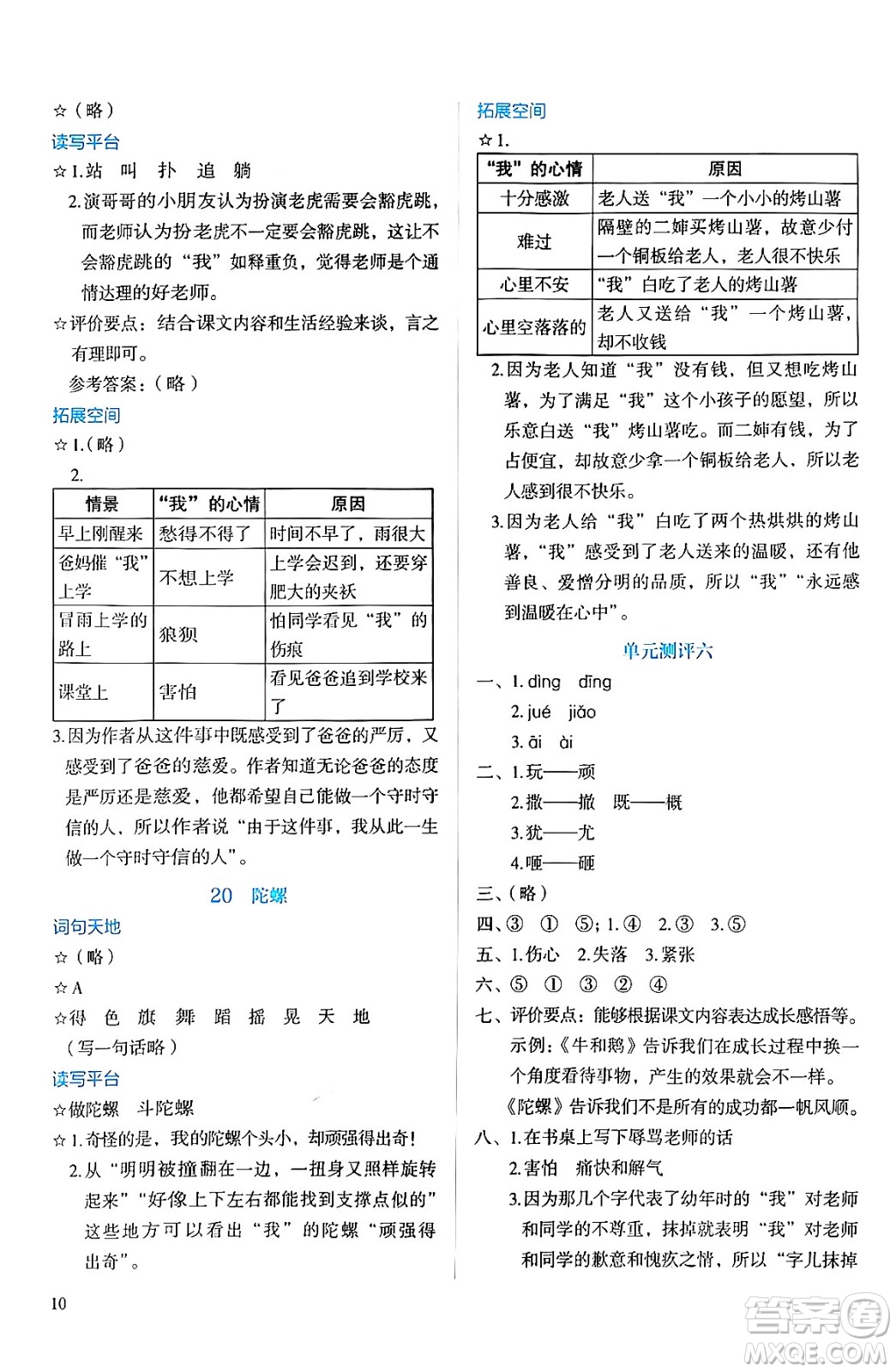 人民教育出版社2024年秋人教金學(xué)典同步練習(xí)冊同步解析與測評四年級語文上冊人教版答案