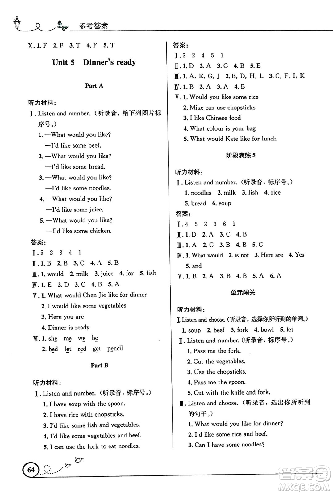 人民教育出版社2024年秋小學同步測控優(yōu)化設計四年級英語上冊人教PEP版廣東專版答案