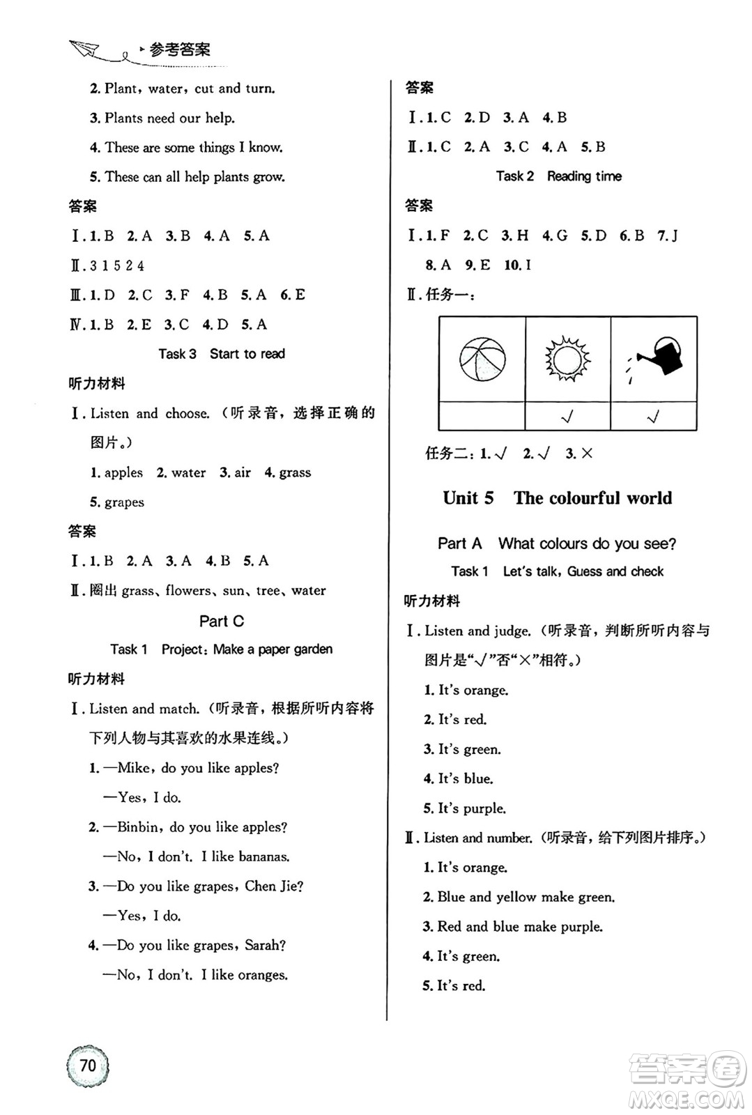 人民教育出版社2024年秋小學(xué)同步測(cè)控優(yōu)化設(shè)計(jì)三年級(jí)英語上冊(cè)人教PEP版廣東專版答案