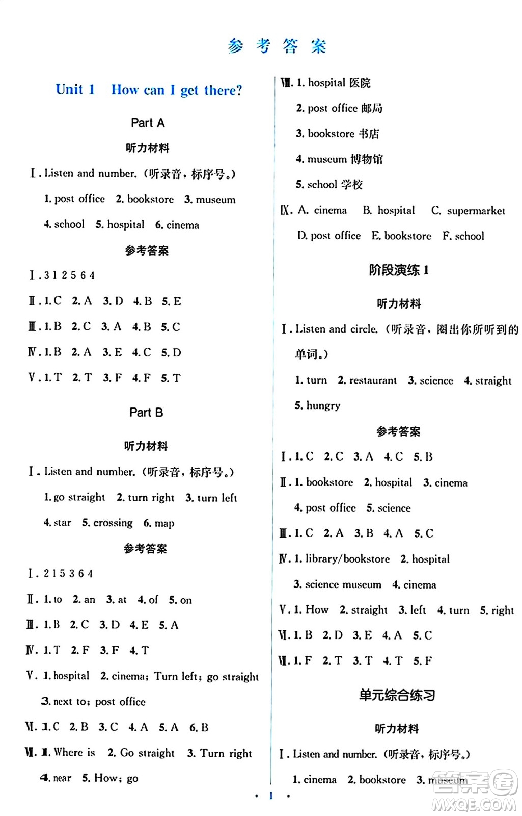 人民教育出版社2024年秋同步解析與測(cè)評(píng)學(xué)練考六年級(jí)英語(yǔ)上冊(cè)人教版答案