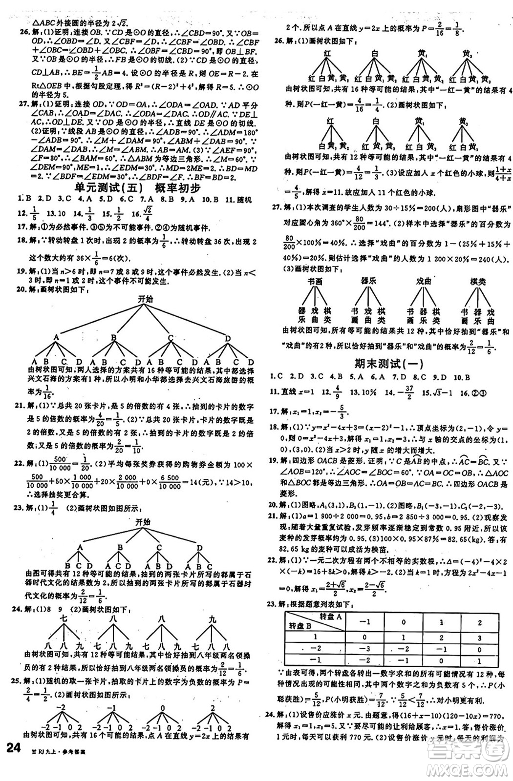 廣東經(jīng)濟出版社2024年秋名校課堂九年級數(shù)學上冊人教版甘肅專版答案