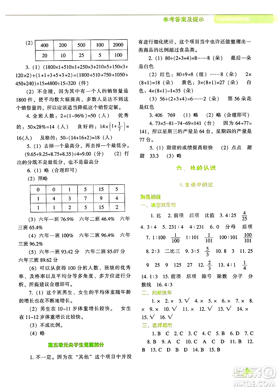 遼寧教育出版社2024年秋尖子生題庫六年級數(shù)學上冊北師大版答案