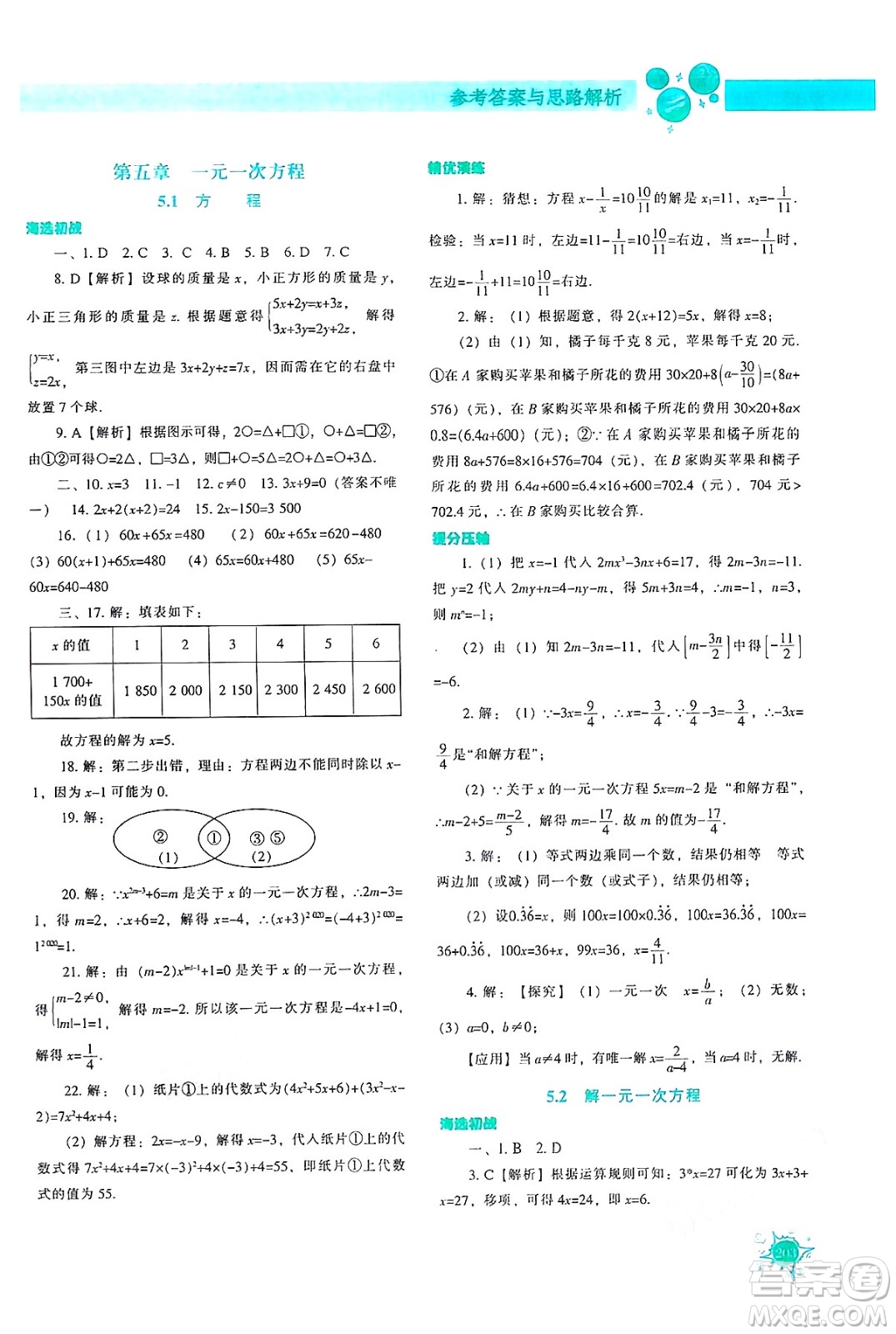 遼寧教育出版社2024年秋尖子生題庫(kù)七年級(jí)數(shù)學(xué)上冊(cè)人教版答案