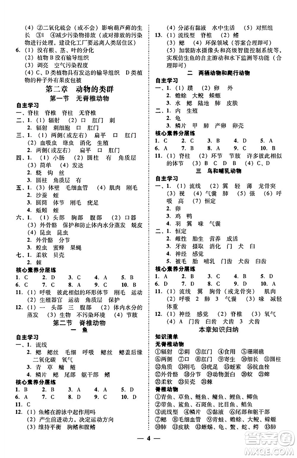 廣東教育出版社2024年秋南粵學(xué)典學(xué)考精練七年級(jí)生物上冊(cè)人教版答案