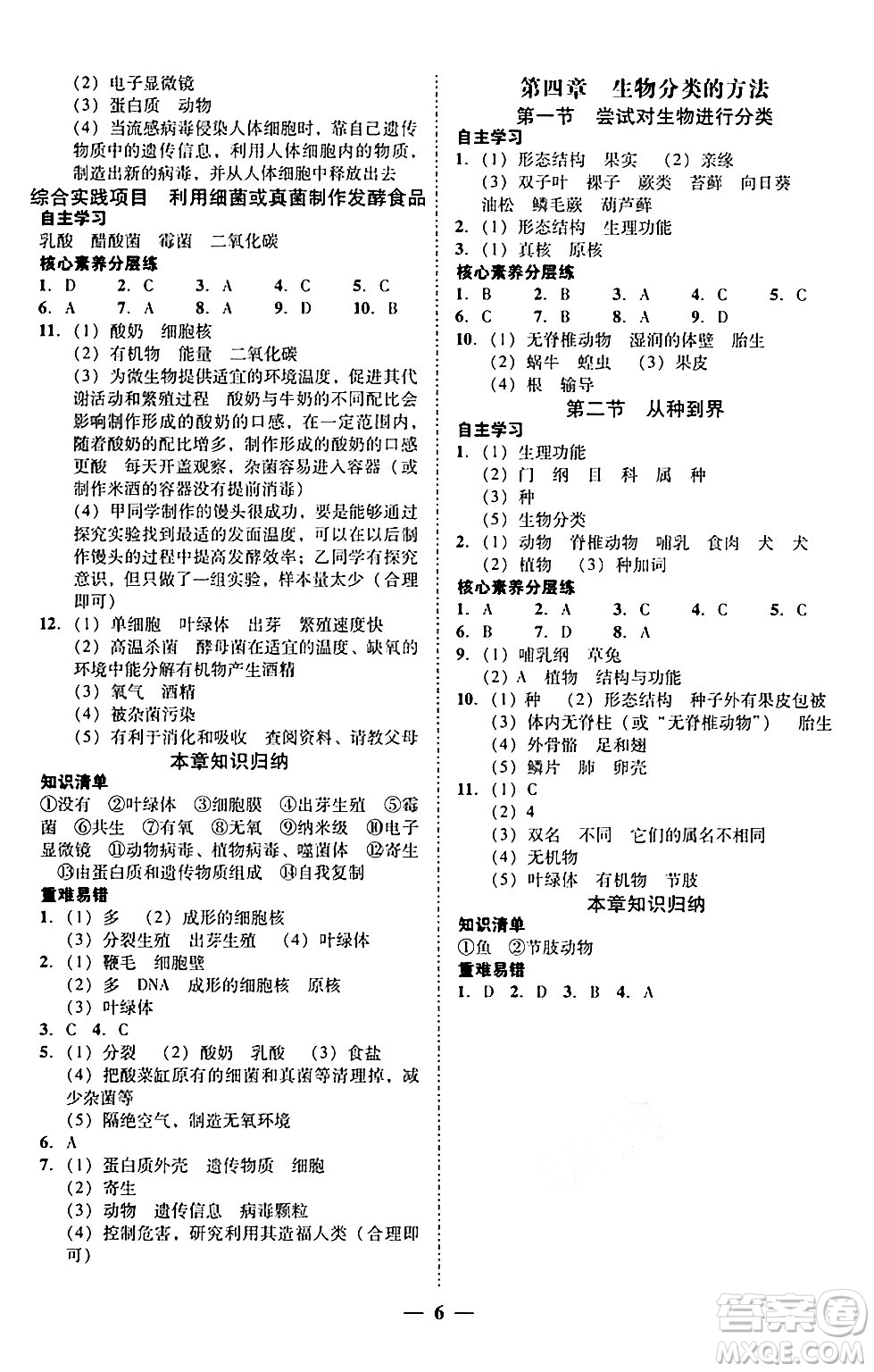 廣東教育出版社2024年秋南粵學(xué)典學(xué)考精練七年級(jí)生物上冊(cè)人教版答案