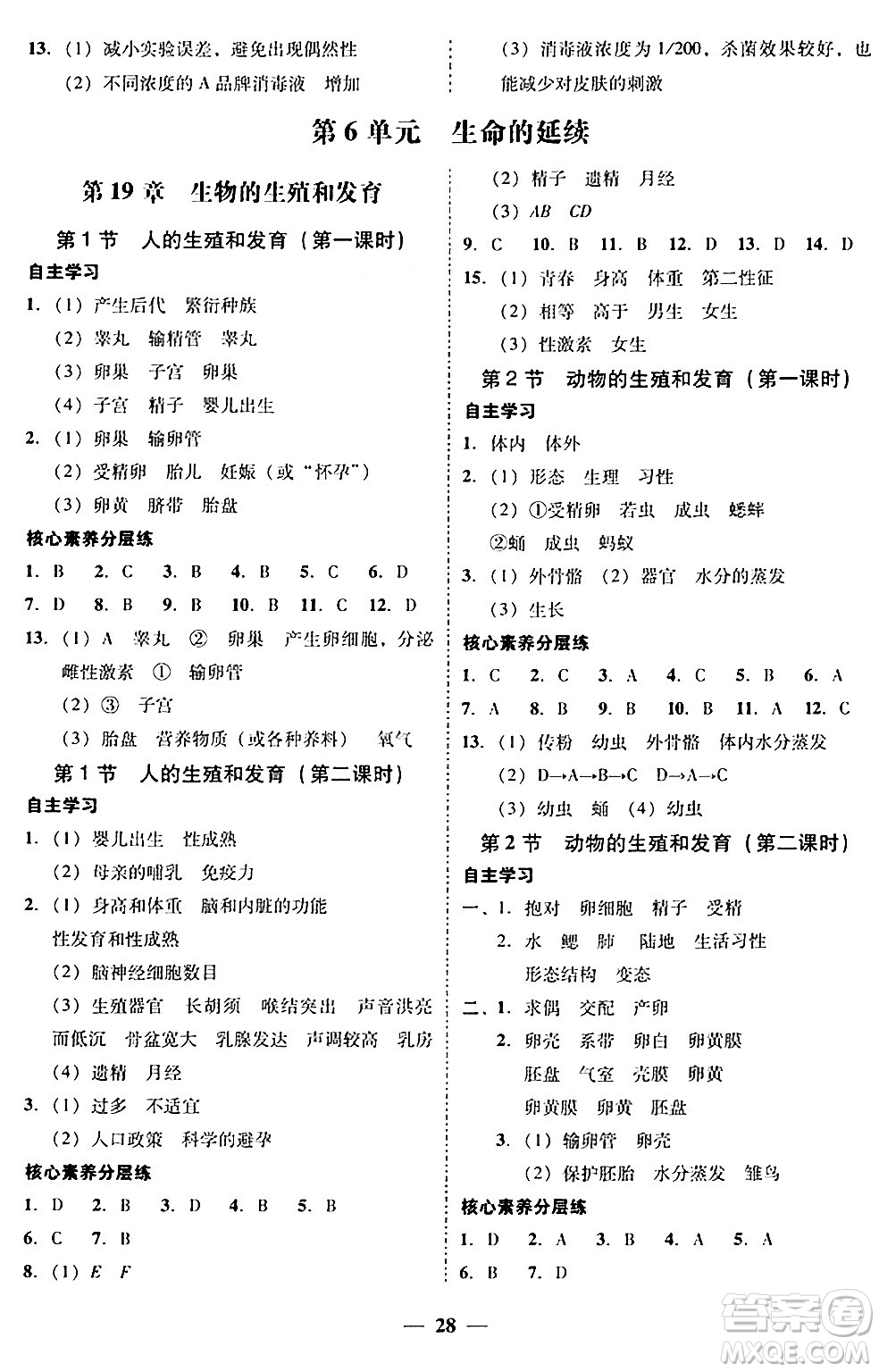 廣東教育出版社2024年秋南粵學(xué)典學(xué)考精練八年級生物上冊北師大版答案