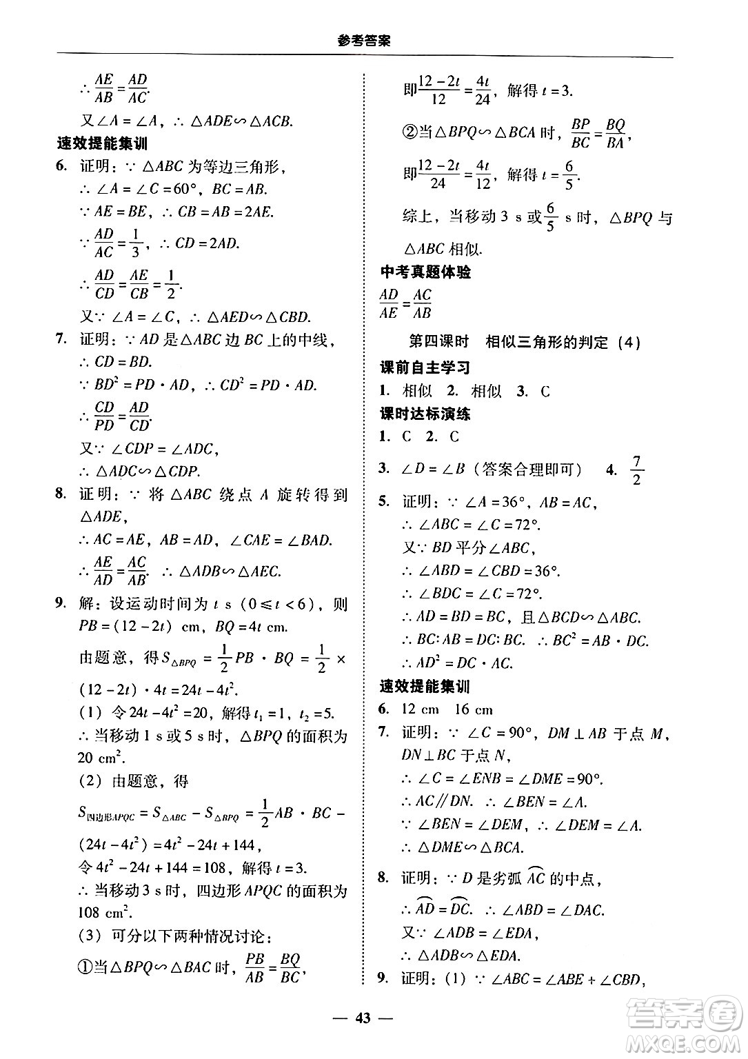 廣東教育出版社2025年秋南粵學典學考精練九年級數(shù)學全一冊人教版答案