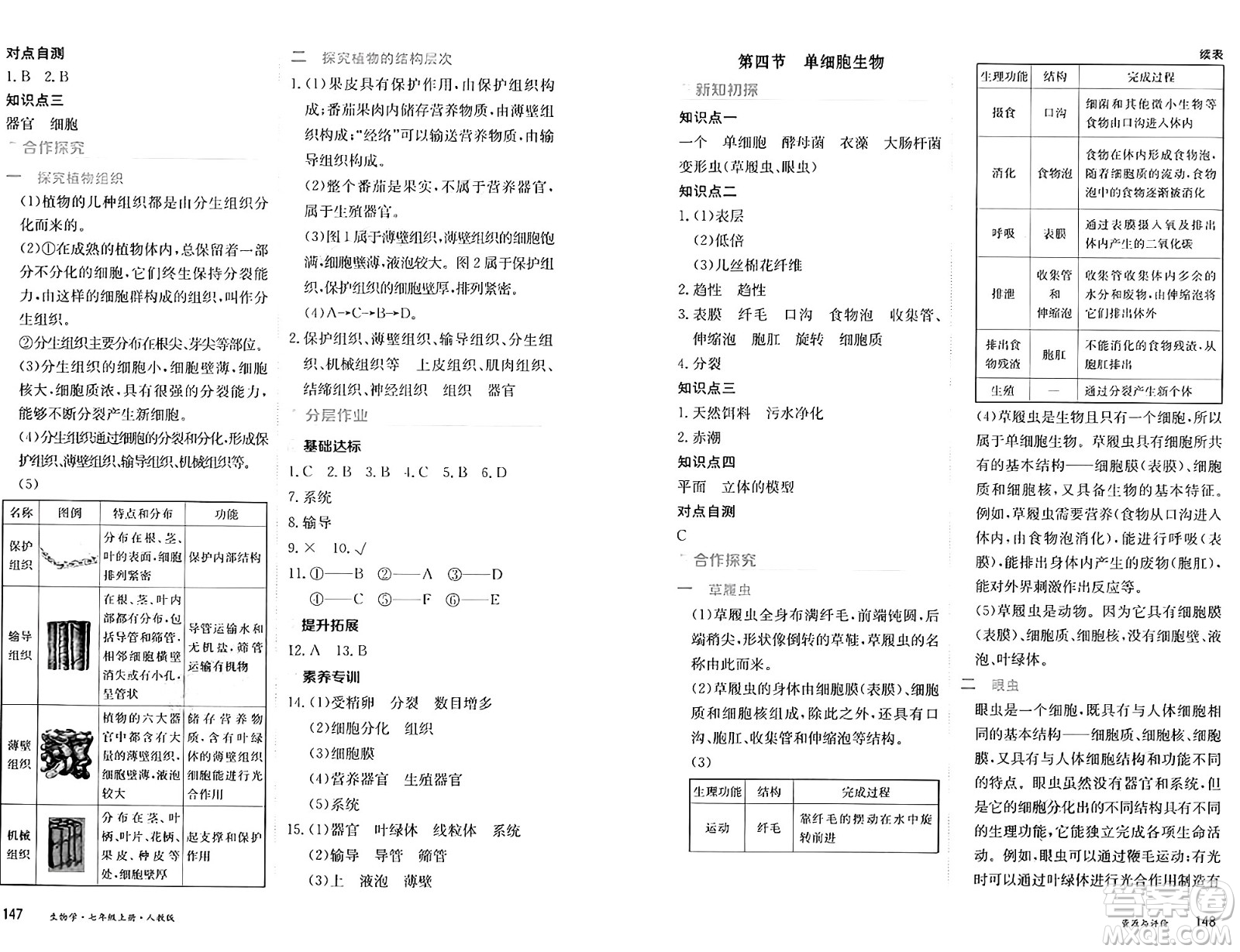 黑龍江教育出版社2024年秋資源與評(píng)價(jià)七年級(jí)生物上冊人教版黑龍江專版答案