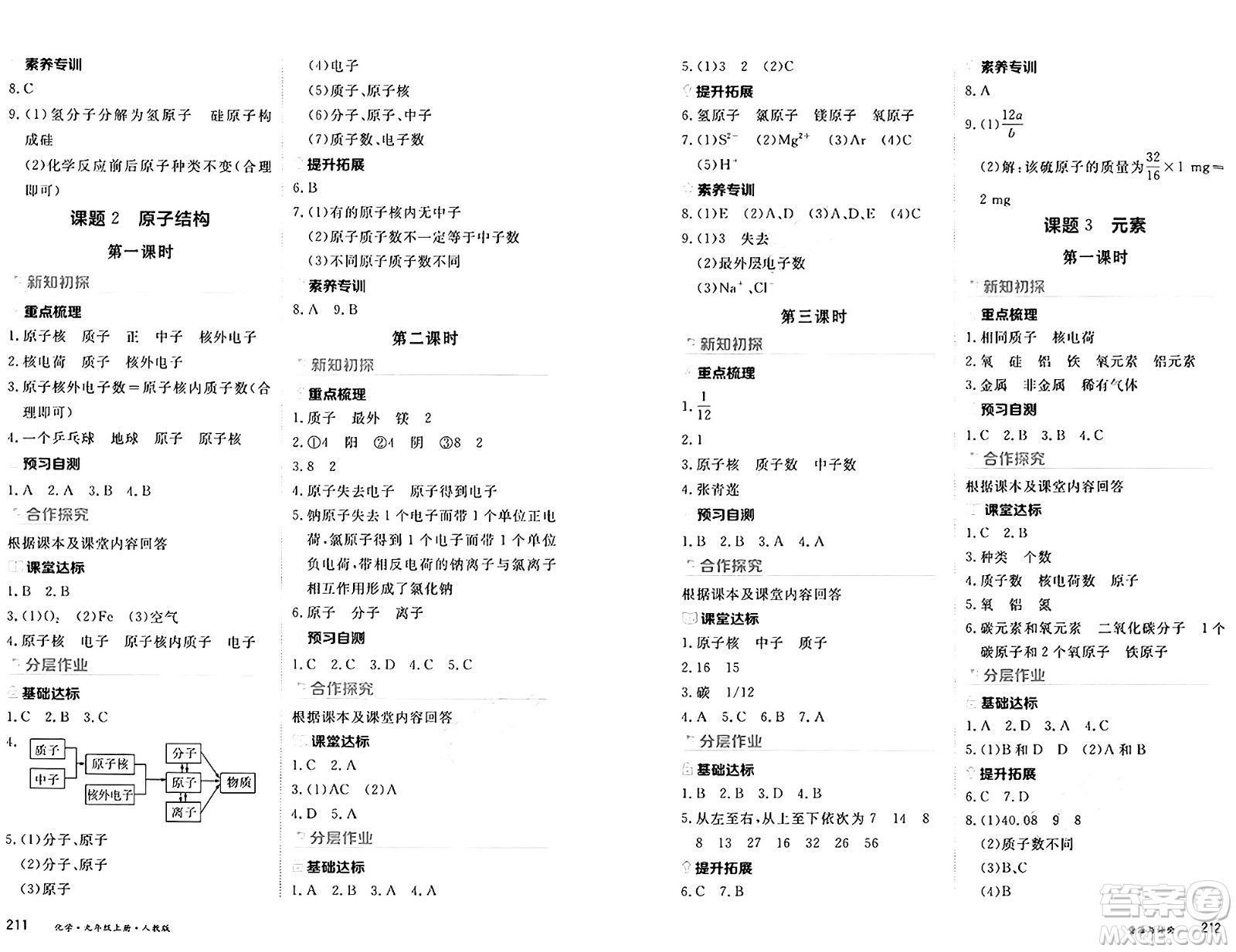 黑龍江教育出版社2024年秋資源與評價九年級化學上冊人教版黑龍江專版答案