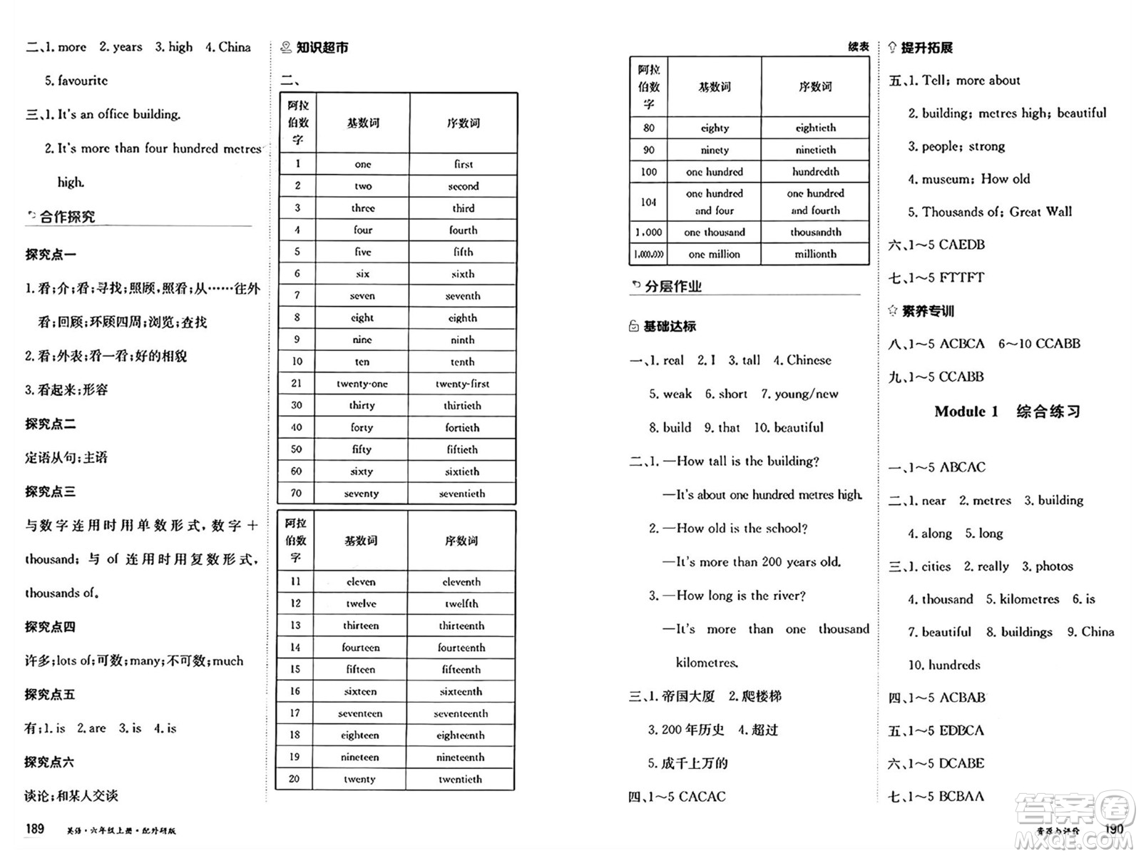 黑龍江教育出版社2024年秋資源與評價六年級英語上冊外研版黑龍江專版答案