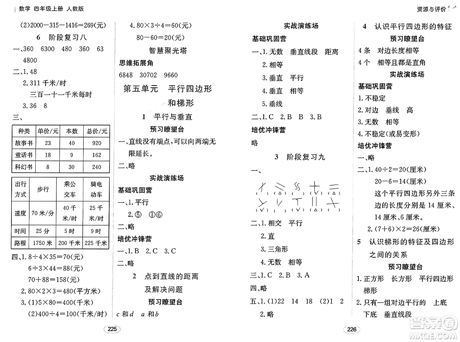 黑龍江教育出版社2024年秋資源與評(píng)價(jià)四年級(jí)數(shù)學(xué)上冊(cè)人教版答案