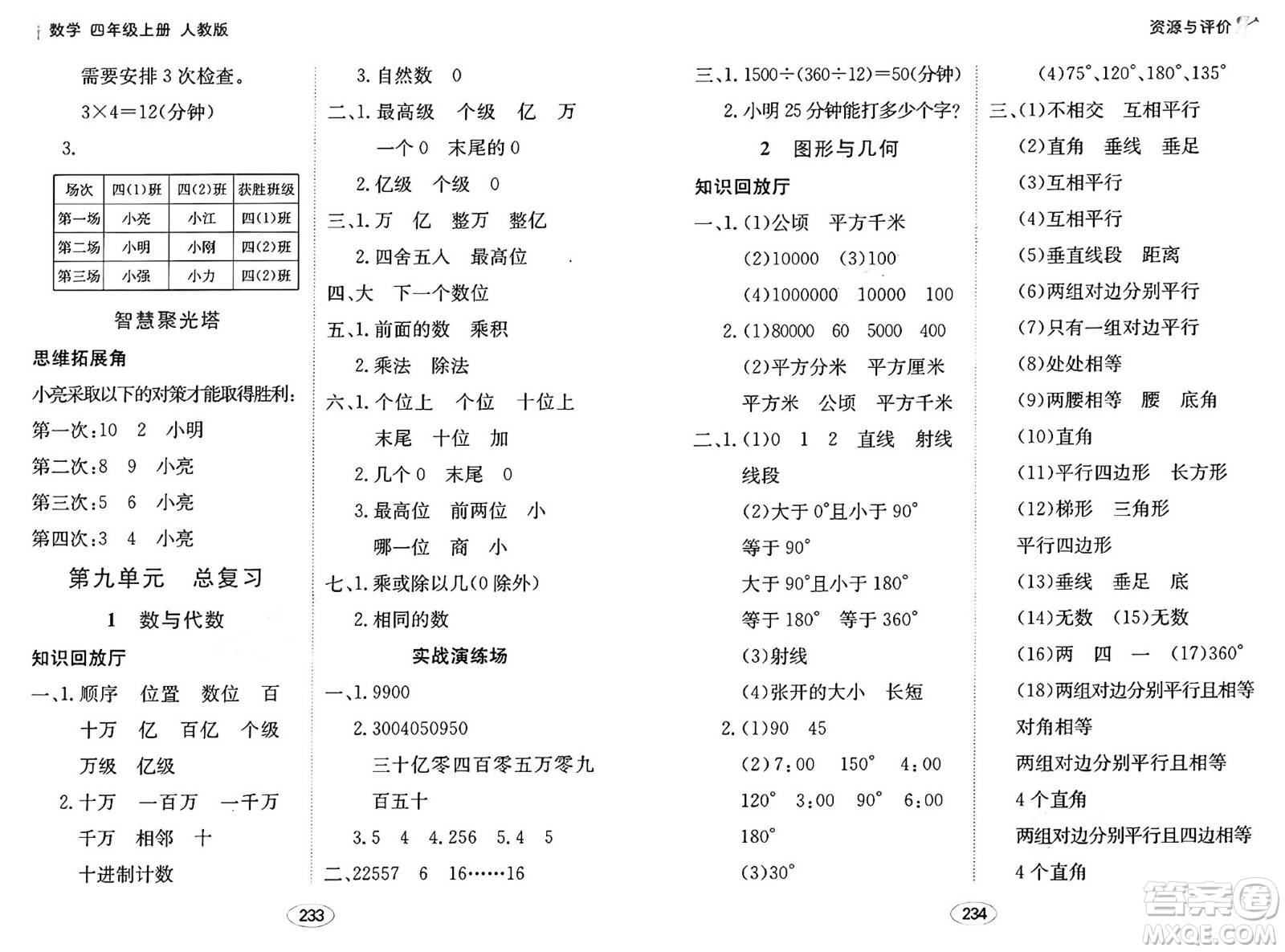 黑龍江教育出版社2024年秋資源與評(píng)價(jià)四年級(jí)數(shù)學(xué)上冊(cè)人教版答案