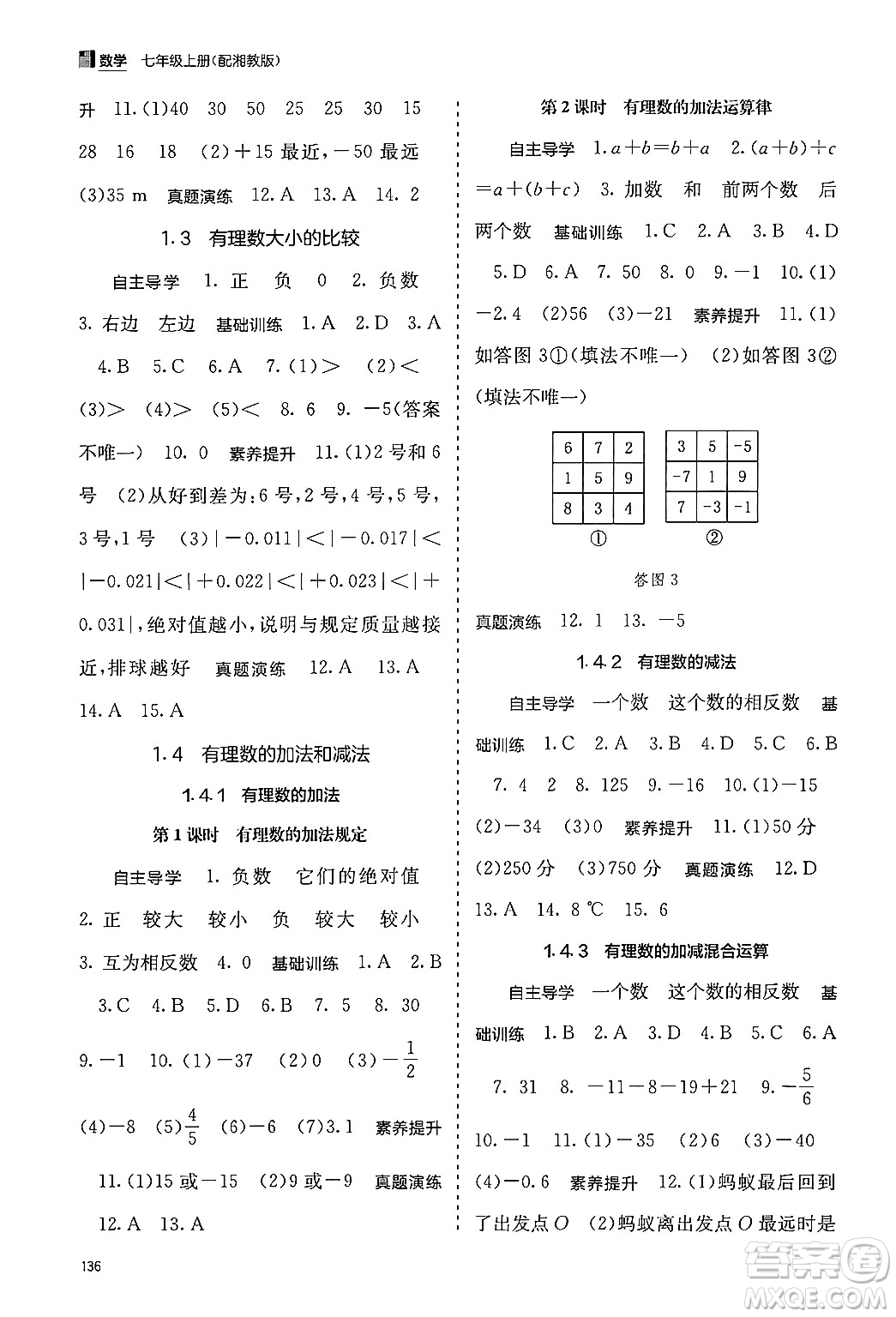 廣西教育出版社2024年秋自主學(xué)習(xí)能力測(cè)評(píng)七年級(jí)數(shù)學(xué)上冊(cè)湘教版答案