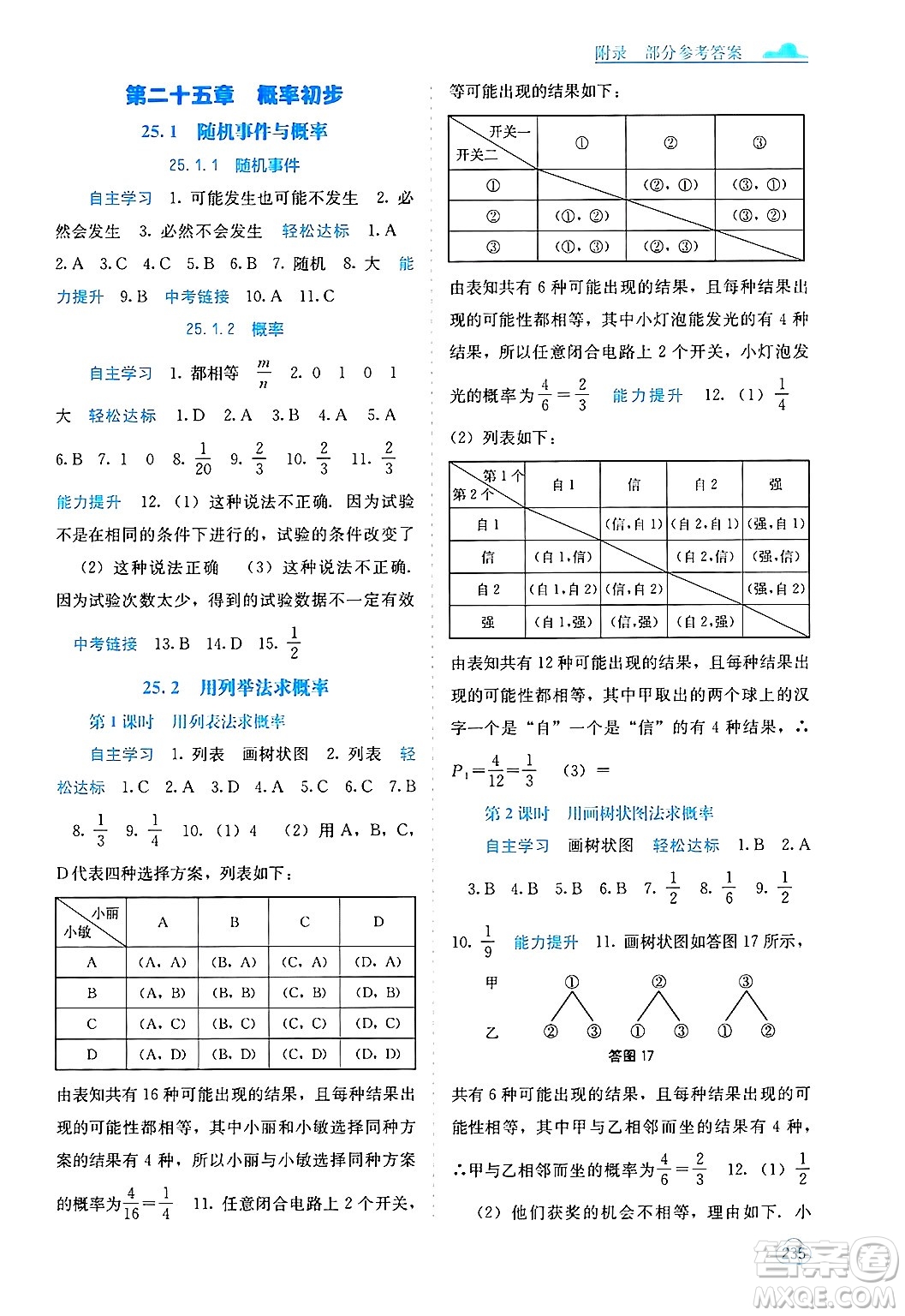 廣西教育出版社2025年秋自主學(xué)習(xí)能力測評九年級數(shù)學(xué)全一冊人教版答案