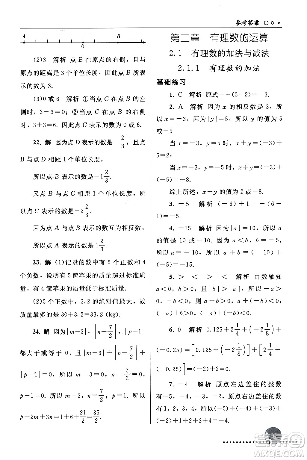 人民教育出版社2024年秋同步練習(xí)冊(cè)七年級(jí)數(shù)學(xué)上冊(cè)人教版答案