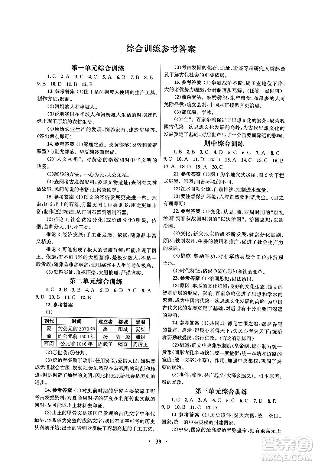 人民教育出版社2024年秋同步練習(xí)冊(cè)七年級(jí)歷史上冊(cè)人教版答案