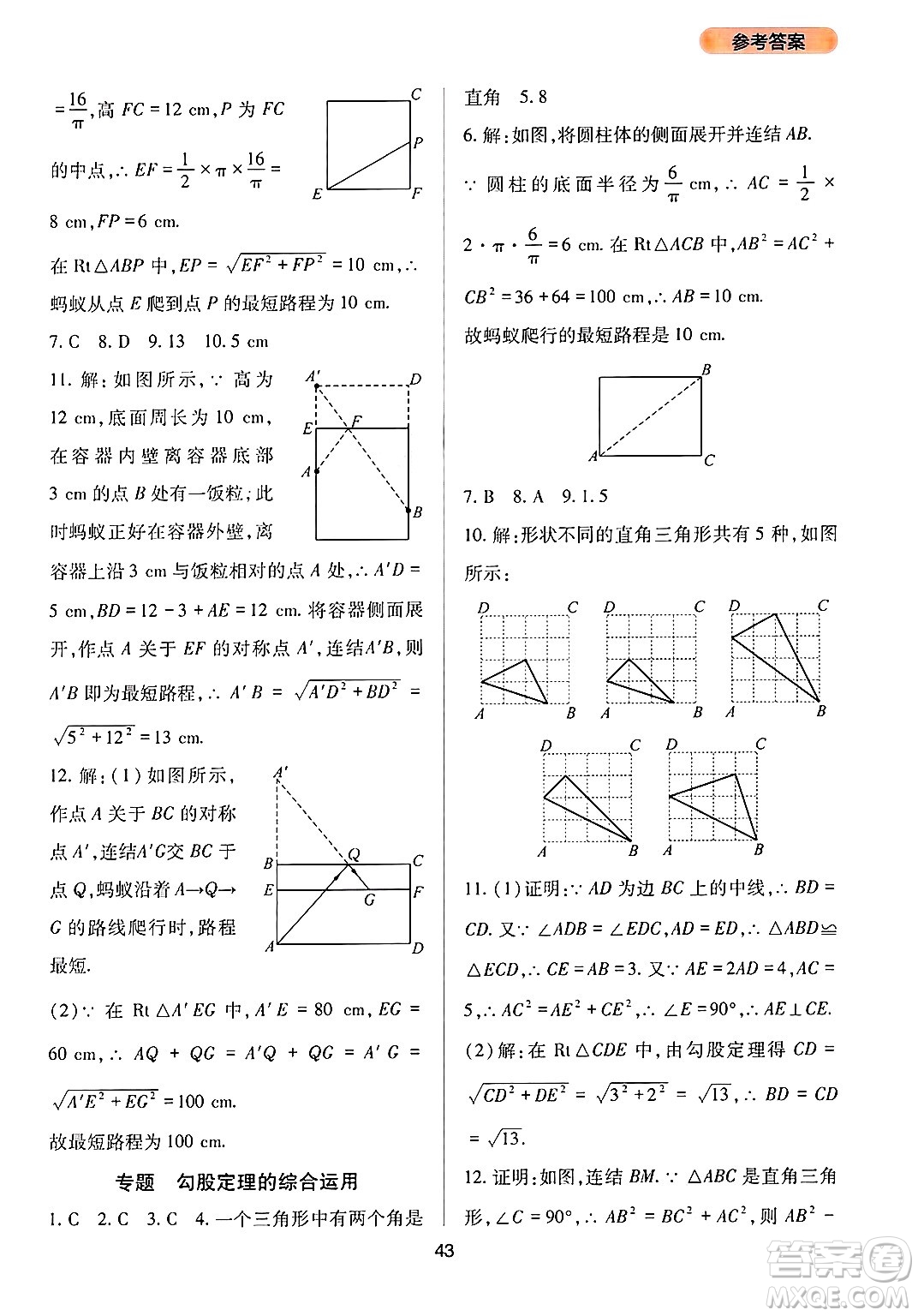 四川教育出版社2024年秋新課程實踐與探究叢書八年級數(shù)學(xué)上冊華師大版答案