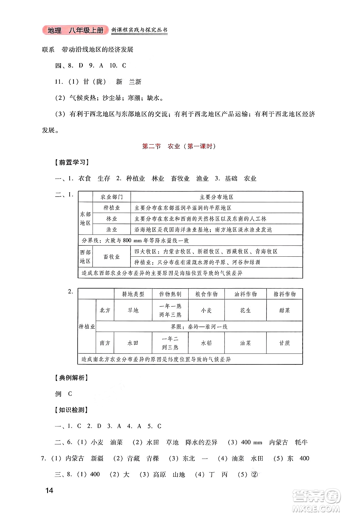 四川教育出版社2024年秋新課程實(shí)踐與探究叢書八年級(jí)地理上冊(cè)人教版答案