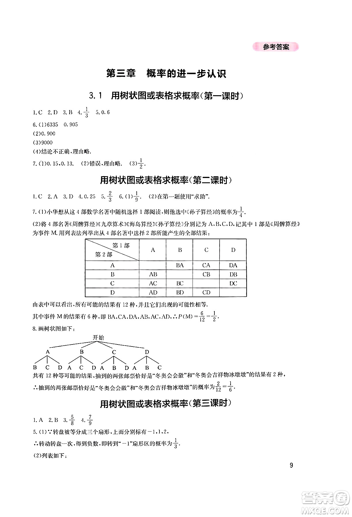 四川教育出版社2024年秋新課程實踐與探究叢書九年級數學上冊北師大版答案