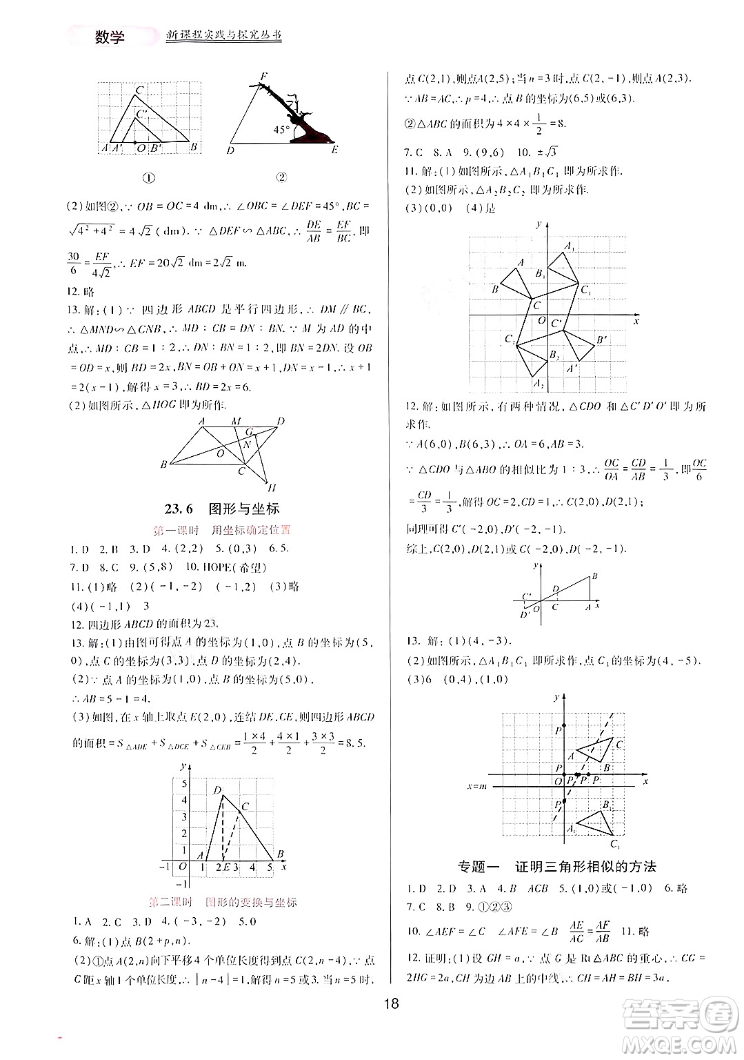 四川教育出版社2024年秋新課程實(shí)踐與探究叢書九年級數(shù)學(xué)上冊華師大版答案