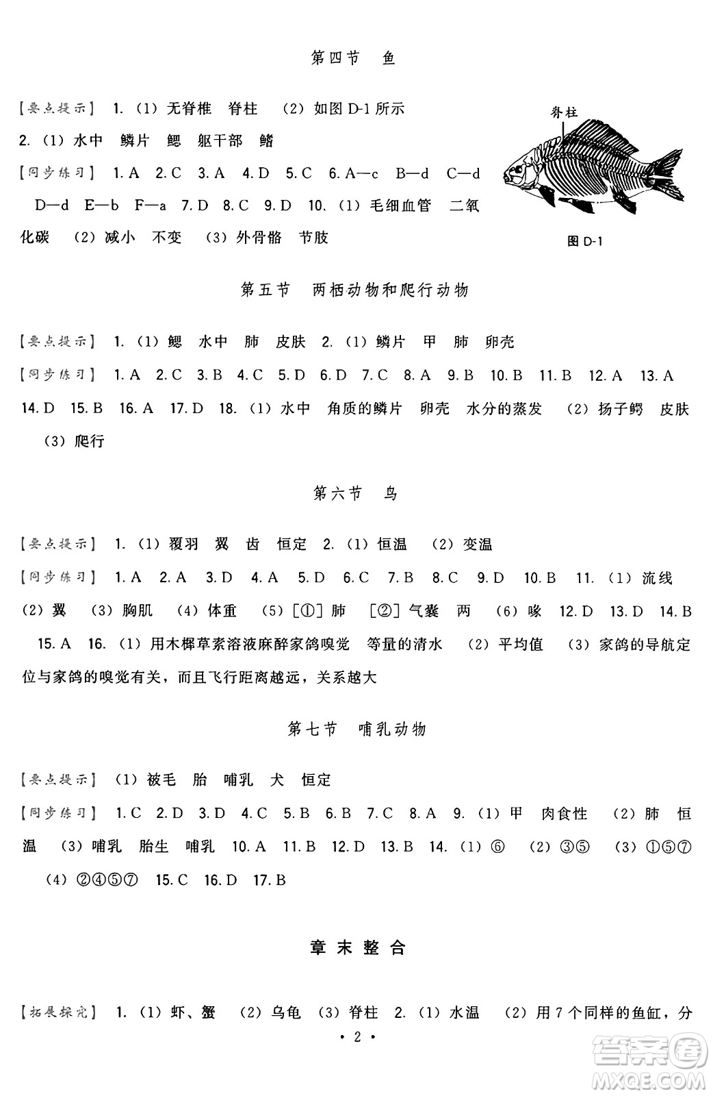 福建人民出版社2024年秋頂尖課課練八年級(jí)生物上冊(cè)人教版答案