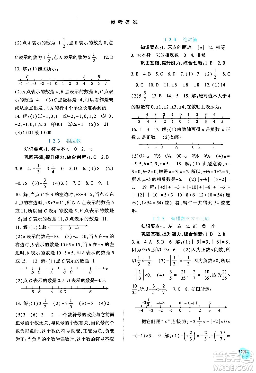 河北人民出版社2024年秋同步訓(xùn)練七年級數(shù)學(xué)上冊人教版答案