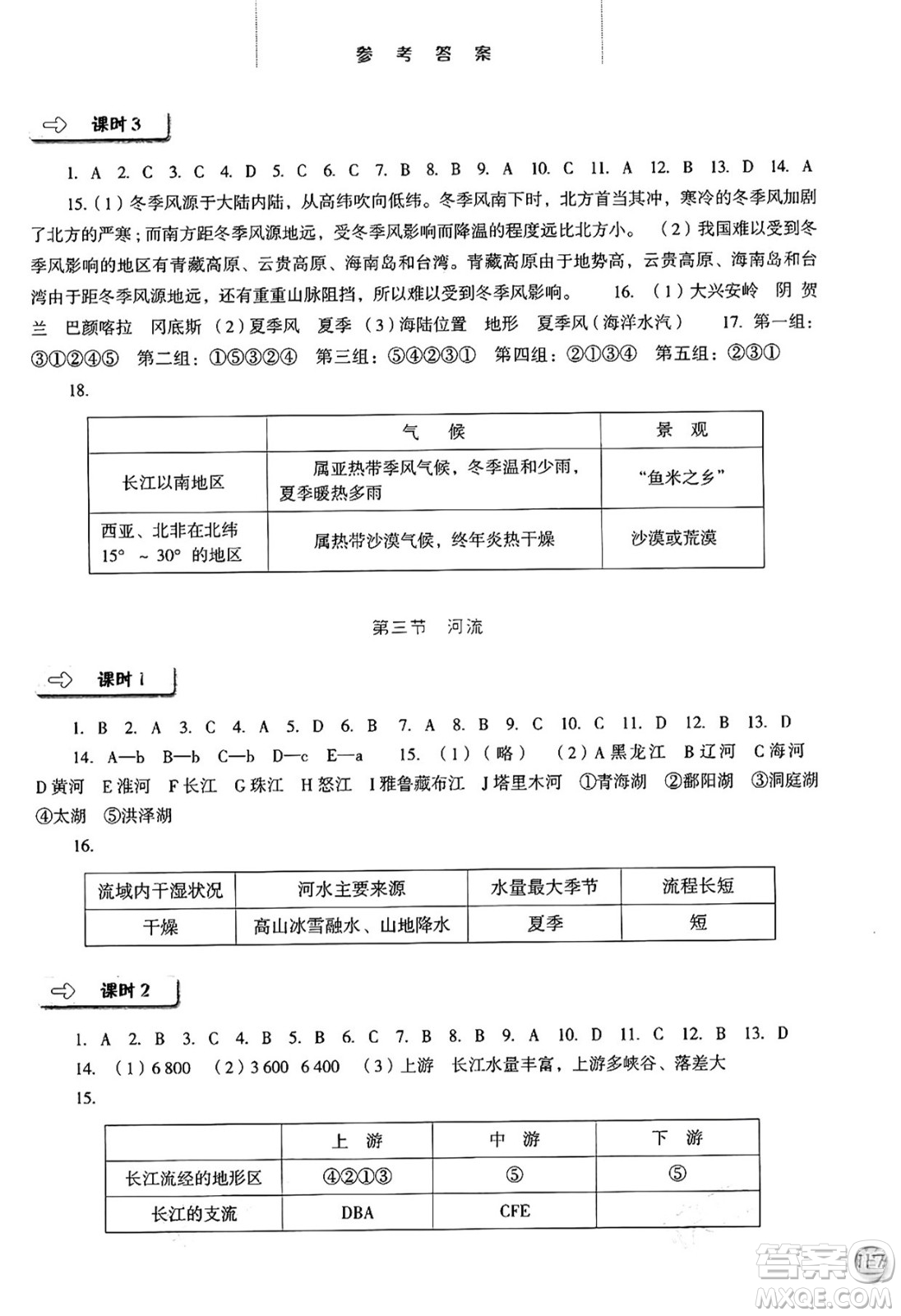 河北人民出版社2024年秋同步訓(xùn)練八年級(jí)地理上冊(cè)人教版答案