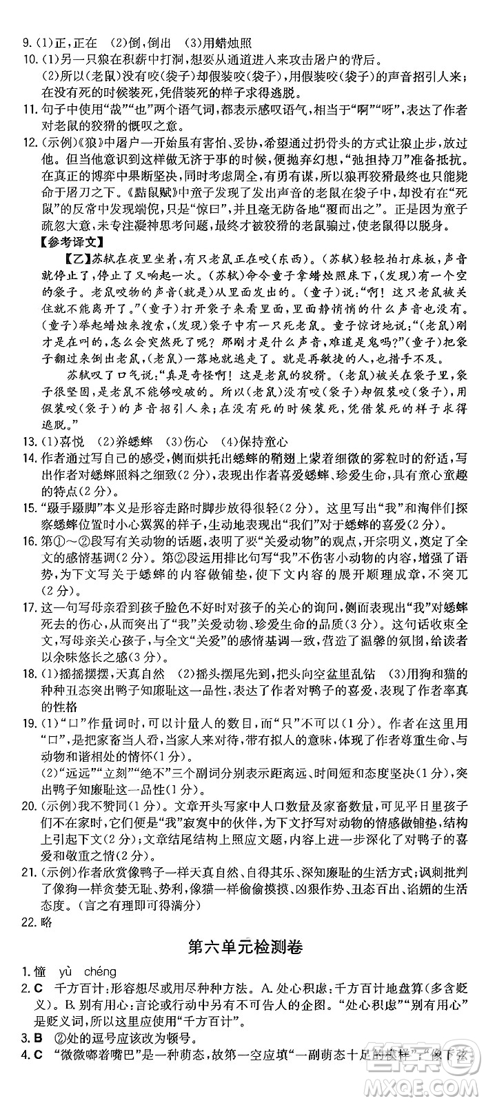 湖南教育出版社2024年秋一本同步訓(xùn)練七年級(jí)語(yǔ)文上冊(cè)人教版重慶專版答案