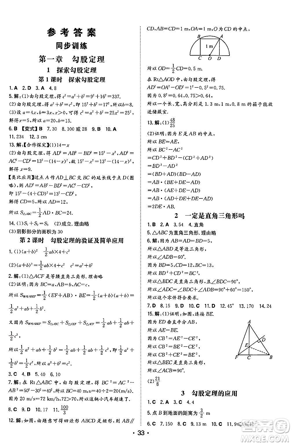 湖南教育出版社2024年秋一本同步訓(xùn)練八年級(jí)數(shù)學(xué)上冊(cè)北師大版陜西專(zhuān)版答案