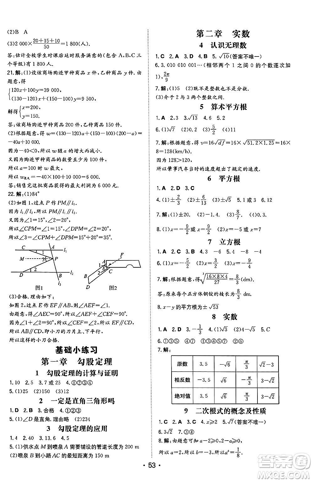 湖南教育出版社2024年秋一本同步訓(xùn)練八年級(jí)數(shù)學(xué)上冊(cè)北師大版陜西專(zhuān)版答案