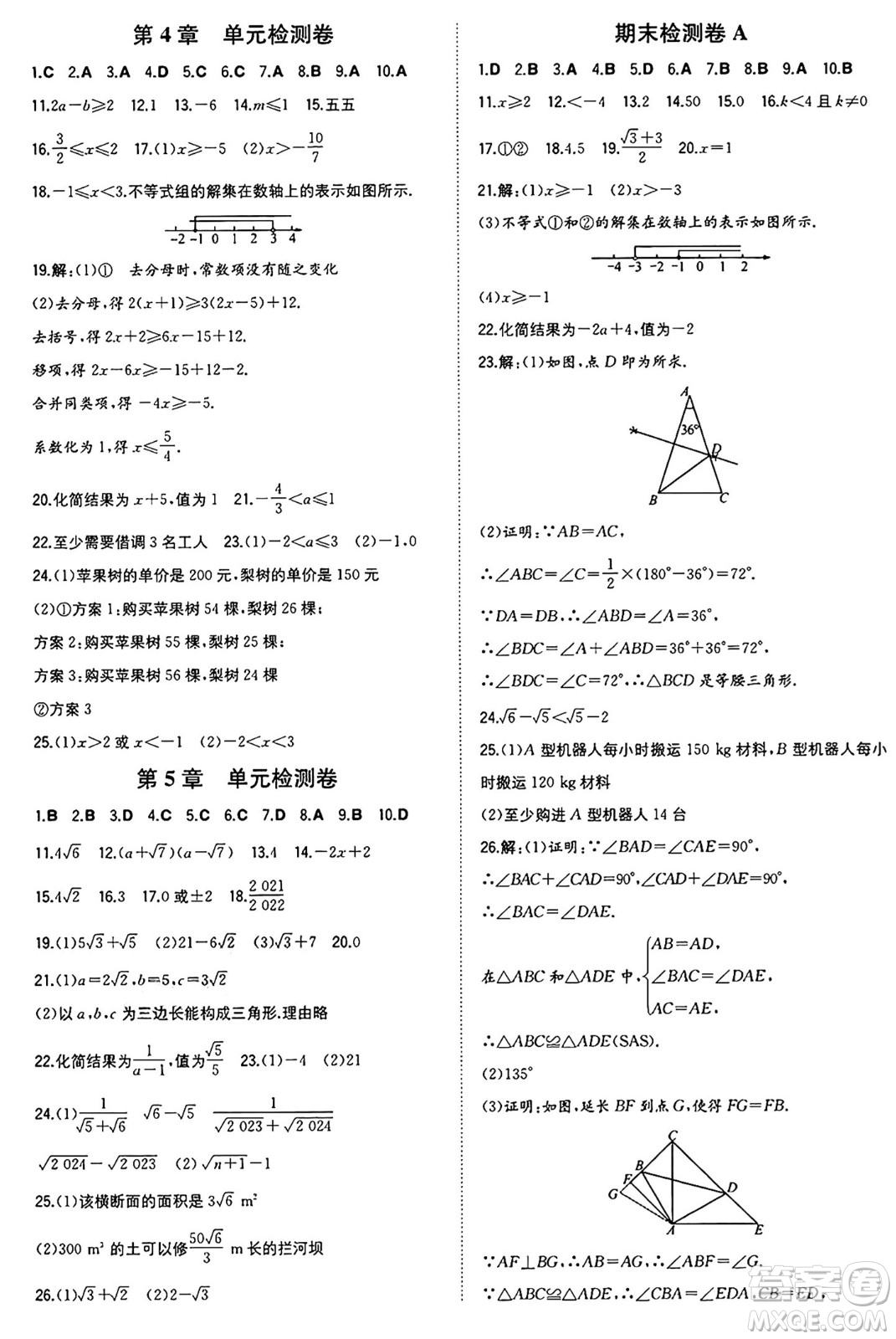 湖南教育出版社2024年秋一本同步訓(xùn)練八年級(jí)數(shù)學(xué)上冊(cè)湘教版湖南專版答案